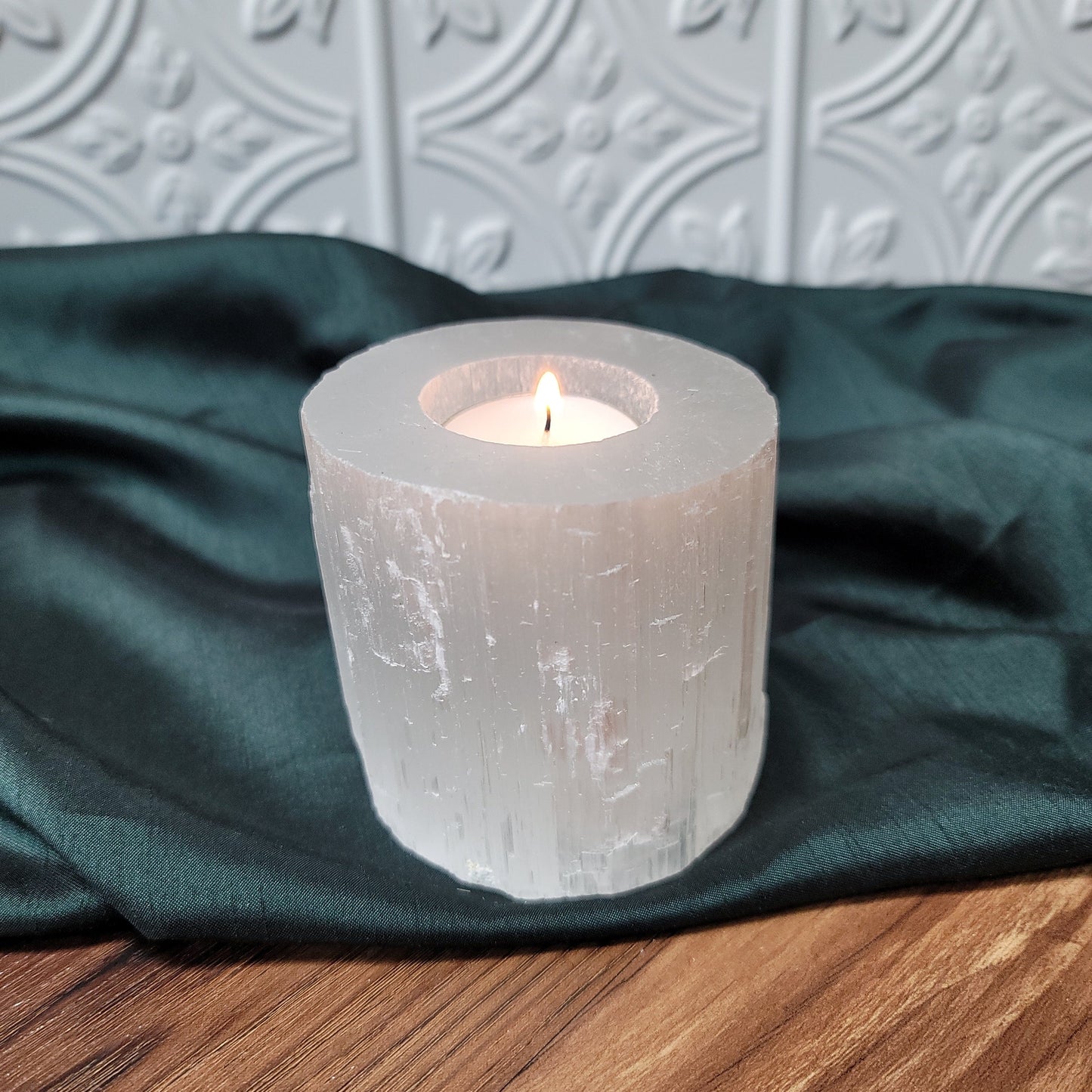 White Selenite Candle Holder