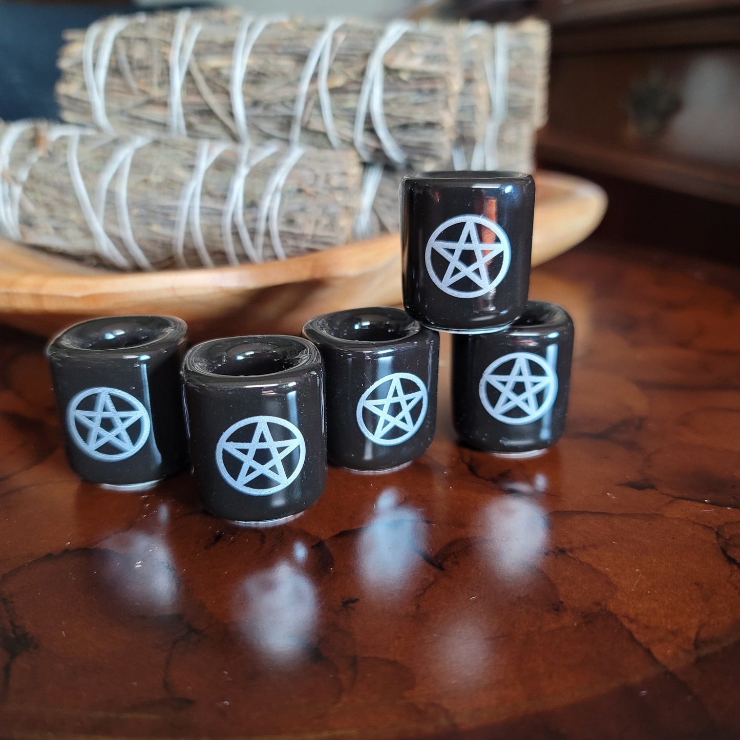 Black Pentacle Chime Candle Holder