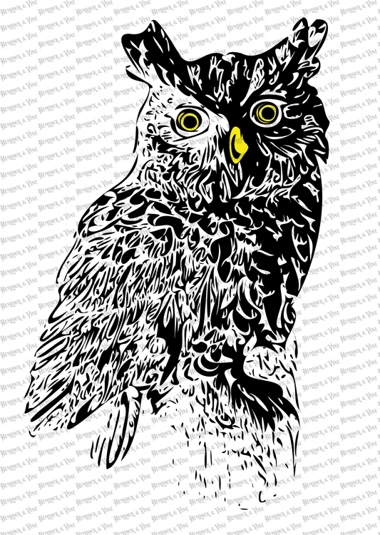 Single Owl, Yellow Eyes - Clipart, svg file digital download