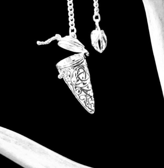 Chambered Pendulum Antique Silver Triquetra