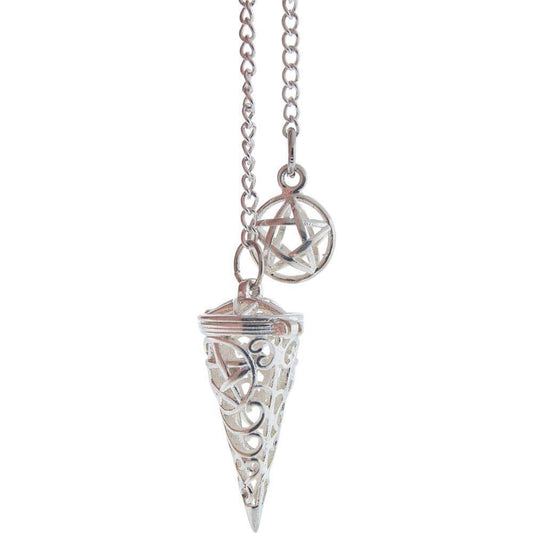 Chambered Pendulum Antique Silver Pentacle