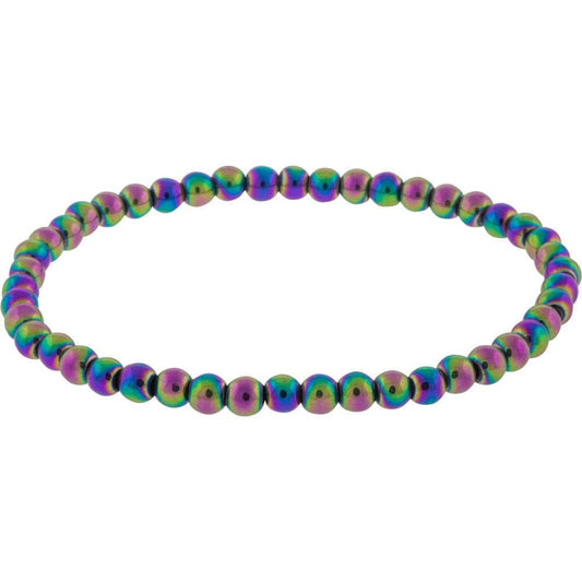 Stretch Bracelet 4mm Round Beads - Rainbow Hematite