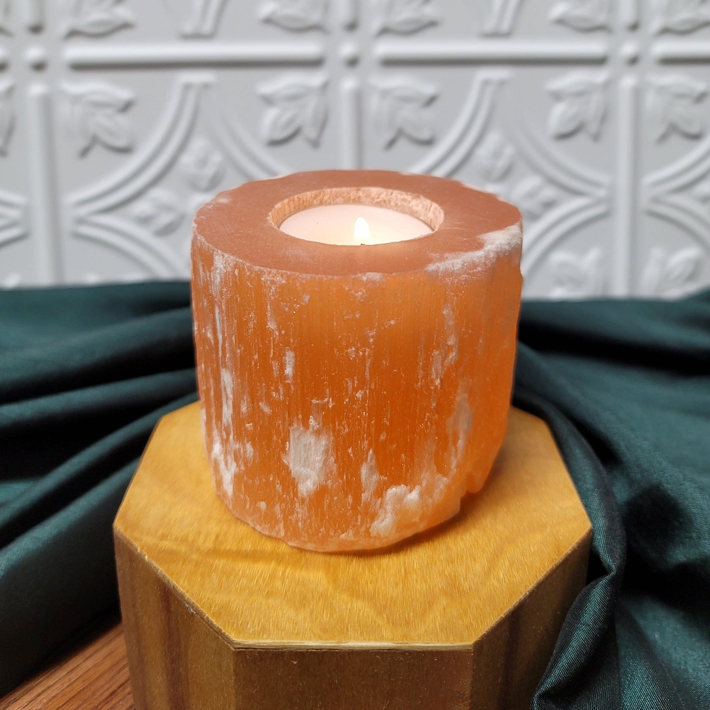 Orange Selenite Candle Holder