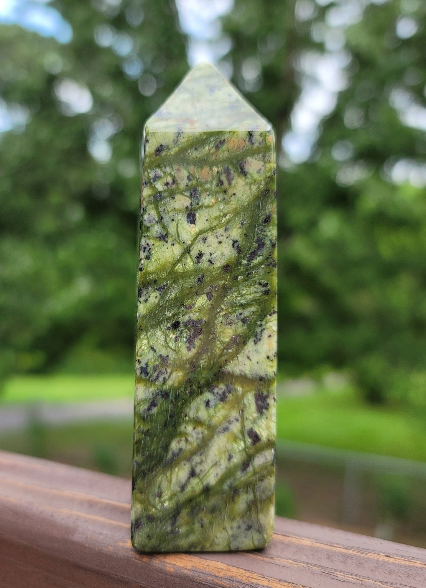Black & Green Nephrite Jade Tower, 4.5"
